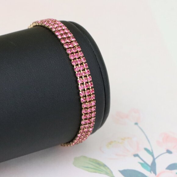 "Rose Gold Bracelet with Pink Crystal Rows, XPBL1012 - Picture 8 of 12